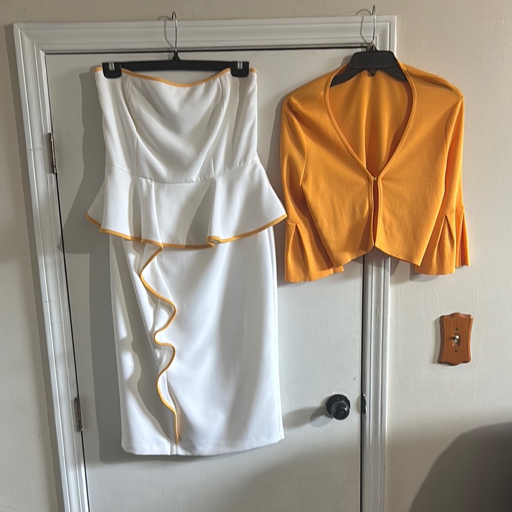 Eva Mendes for New York & Company White and Yellow Midi Dress